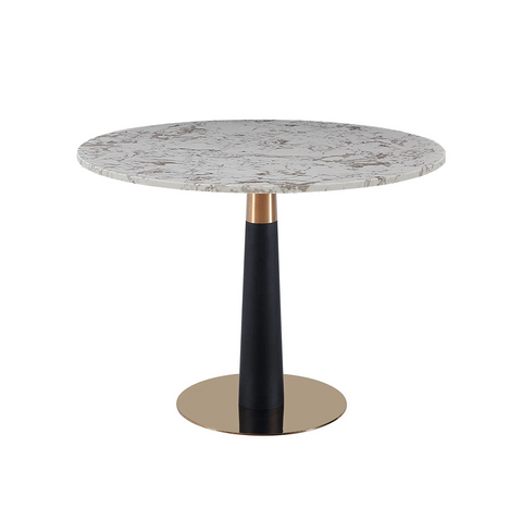 Pantheon White Marble Round Dining Table with Gold & Black Legs – 100cm