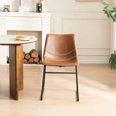 Ray Set of 4 Brown PU Leather Dining Chairs