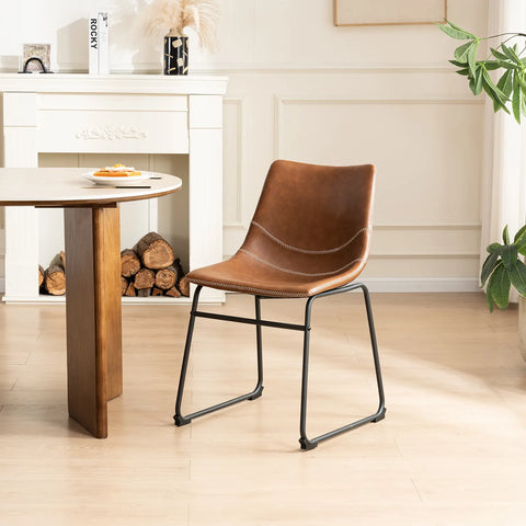 Ray Set of 4 Brown PU Leather Dining Chairs