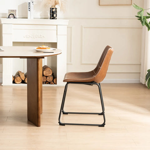 Ray Set of 4 Brown PU Leather Dining Chairs