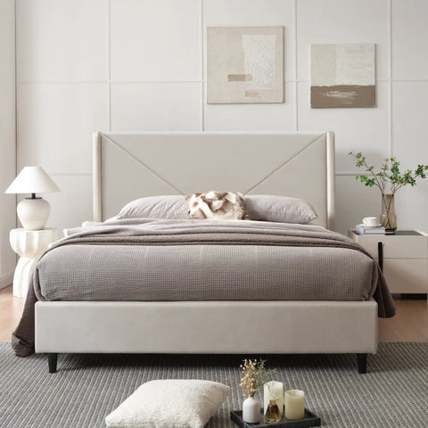 Leonie Beige Kingsize Upholstered Bed