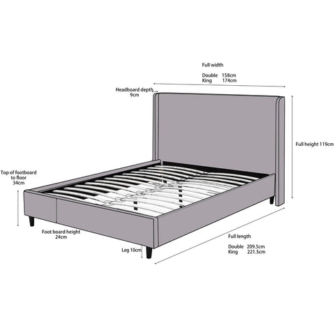 Freya Grey Kingsize Upholstered Bed