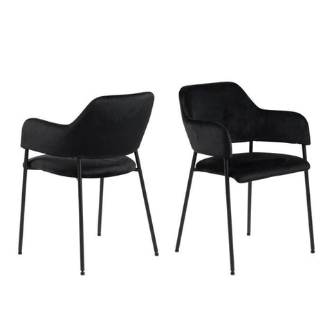 x2 Vega Black Velvet Dining Chairs with Armrests