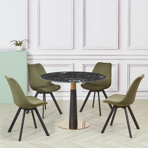 Pantheon Black Marble Round Dining Table with Gold & Black Legs – 100cm