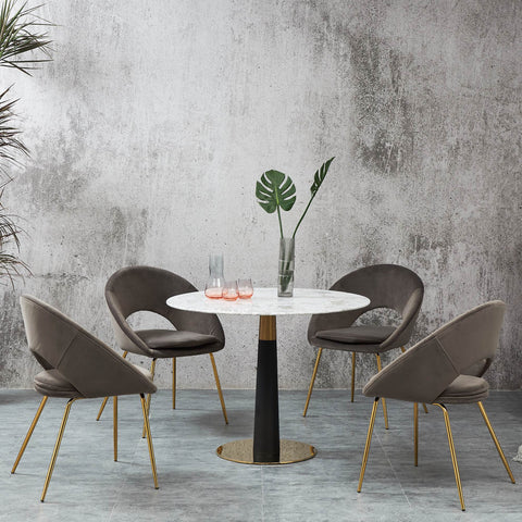 Pantheon White Marble Round Dining Table with Gold & Black Legs – 100cm