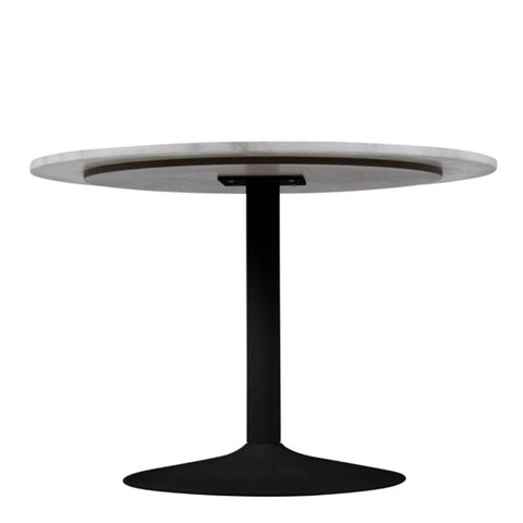 Tarifa Round Dining Table with White Polished Marble Top and Black Base