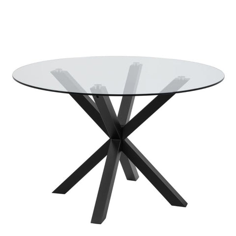 Heaven Round Dining Table with Clear Glass Top & Black Legs - 119cm