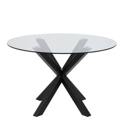 Heaven Round Dining Table with Clear Glass Top & Black Legs - 119cm