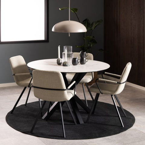 Heaven Round Dining Table with Ceramic White Top - 119 cm