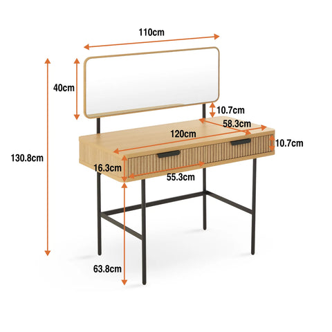 Alder Natural Effect 2 Drawers Dressing Table with Mirror