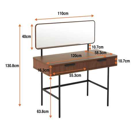 Alder Walnut Effect 2 Drawers Dressing Table with Mirror