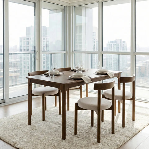 Aldridge Mid-century Modern Walnut Effect 4-6 Seater Rectangle Wooden Dining Table - 140cm