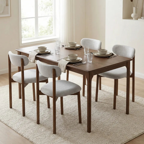 Aldridge Mid-century Modern Walnut Effect 4-6 Seater Rectangle Wooden Dining Table - 140cm