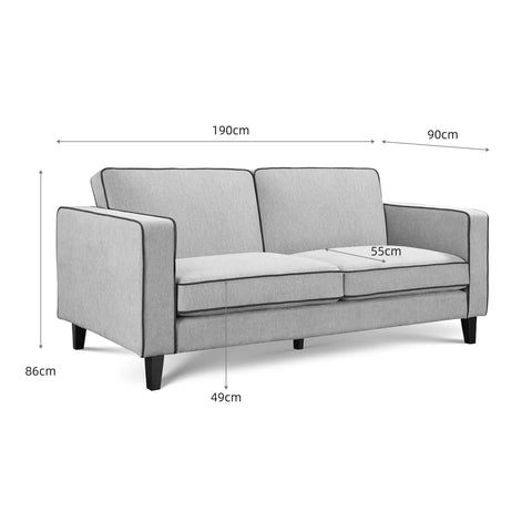 Alfie Grey Soft Weave Fabric 3 Seater Sofa with Black Legs