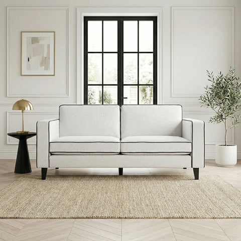 Alfie Cream Soft Weave Fabric 3 Seater Sofa with Black Legs