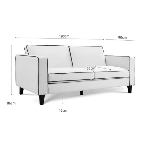 Alfie Cream Soft Weave Fabric 3 Seater Sofa with Black Legs