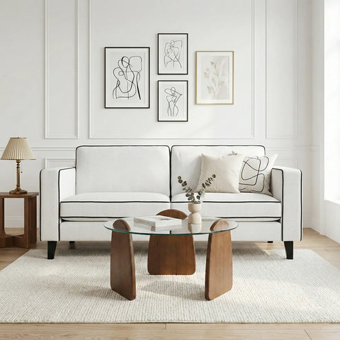 Alfie Cream Soft Weave Fabric 3 Seater Sofa with Black Legs