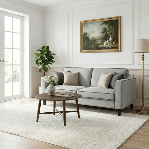 Alfie Grey Soft Weave Fabric 3 Seater Sofa with Black Legs
