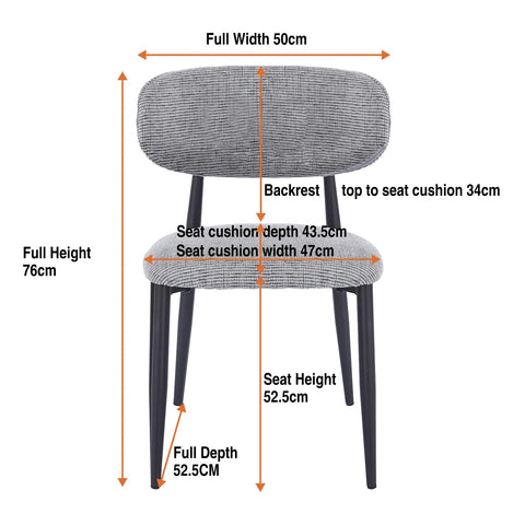 Almos Set of 4 Black Metal Frame and Grey Textured Weave Fabric Dining Chairs