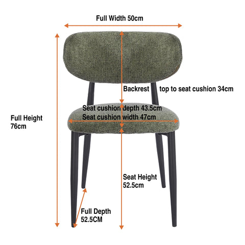 Almos Set of 4 Black Metal Frame and Olive Green Textured Weave Fabric Dining Chairs