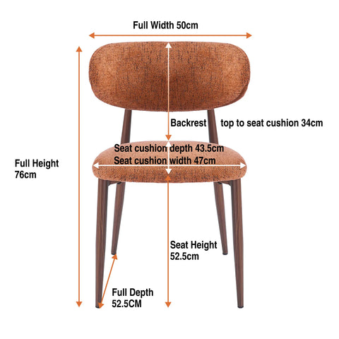 Almos Set of 4 Burnt Orange Dining Chairs with Black Metal Frame