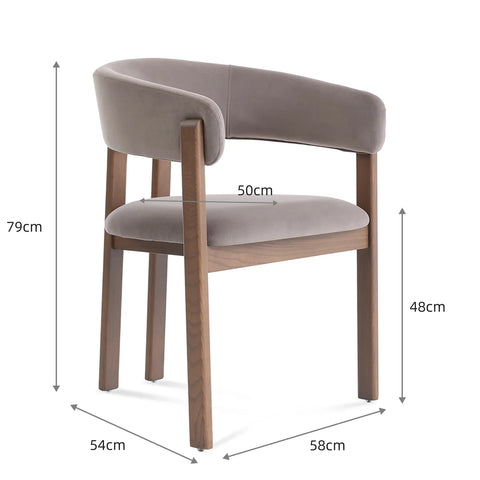 Amara Dining Chair, Walnut Effect Ash Solid Wood , Taupe Velvet