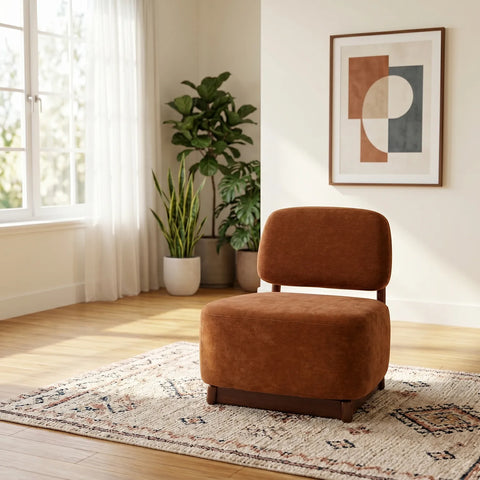 Amillo Rusty Orange Occasional Chair with Solid Rubberwood Walnut Effect Frame