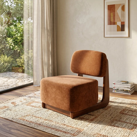 Amillo Rusty Orange Occasional Chair with Solid Rubberwood Walnut Effect Frame