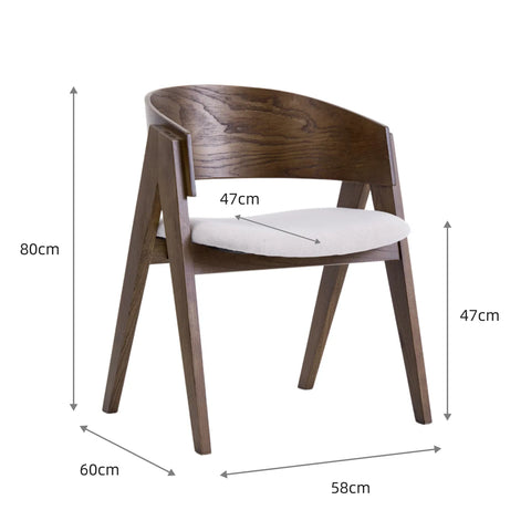 Ardena Dining Chair, Walnut Effect Elm Frame | Light Warm Grey Textured Basketweave Fabric