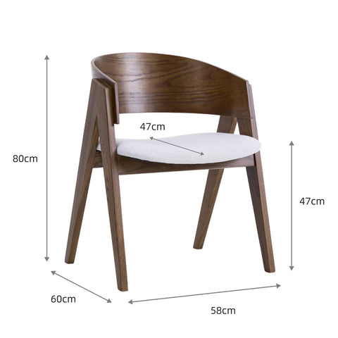 Ardena Dining Chair, Walnut Effect Elm Solid Wood | Cream Textured Basketweave Fabric