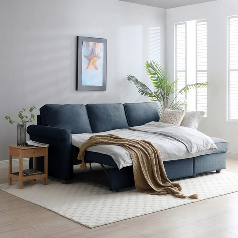Arthur Corner Sofa Bed in Navy Textured Weave Fabric