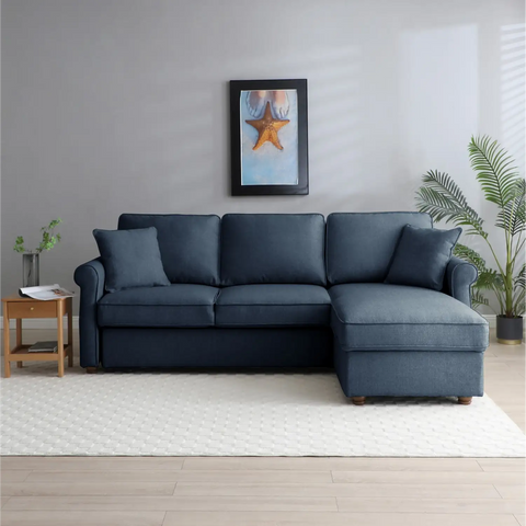 Arthur Corner Sofa Bed in Navy Textured Weave Fabric