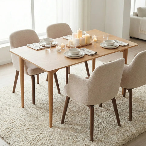 Ashford Mid-Century Modern Oak Effect 4-6 Seater Rectangle Wooden Dining Table - 140cm