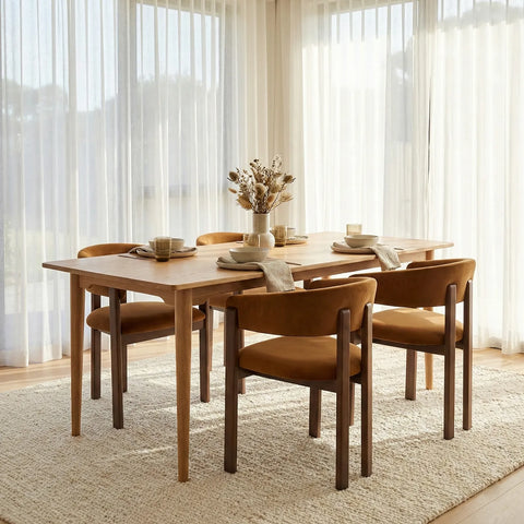Ashford Mid-Century Modern Oak Effect 4-6 Seater Rectangle Wooden Dining Table - 140cm