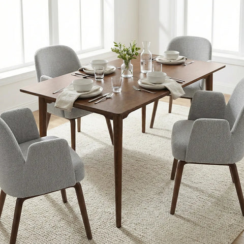 Ashford Mid-Century Modern Walnut Effect 4-6 Seater Rectangle Wooden Dining Table - 140cm