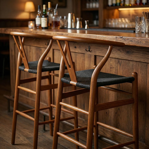 Blanca Black Paper Rope & Dark Natural Beech Bar Stool