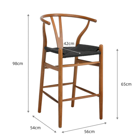 Blanca Bar Stool, Natural Beech Solid Wood | Black Natural Weave