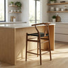 Blanca Natural Woven Bar Stool with Brown Beech Solid Wood Frame