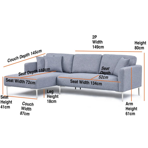 Barry Fabric Left Corner Sofa - Dark Grey