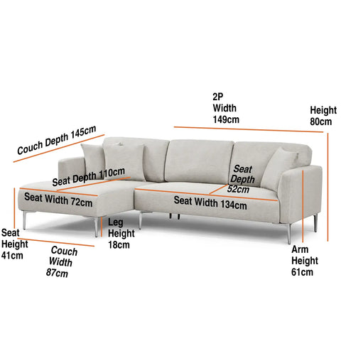 Barry Fabric Left Corner Sofa - Grey