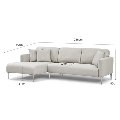Barry Grey Fabric Left-Hand Corner Sofa with Chaise
