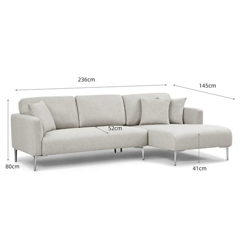 Barry Grey Fabric Right-Hand Corner Sofa with Chaise