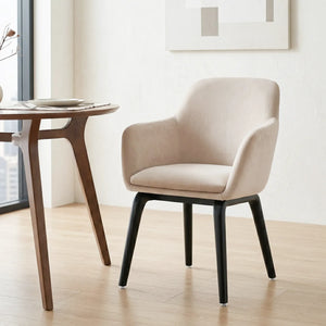 Belshire Beige Velvet Dining Chair with Black Ash Solid Wood Frame