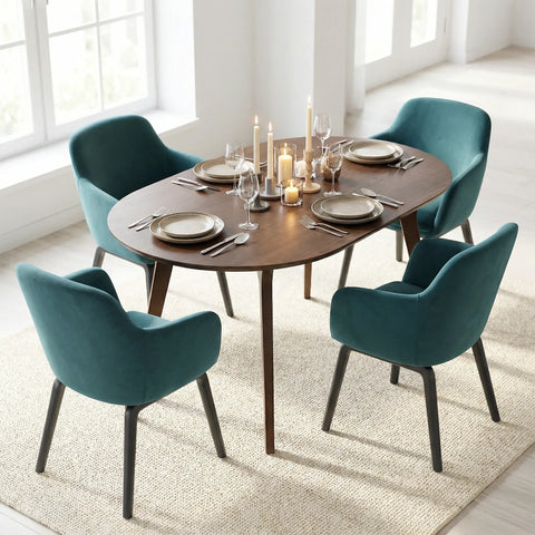 Belshire Dining Chair, Black Ash Solid Wood | Peacock Blue Velvet Fabric