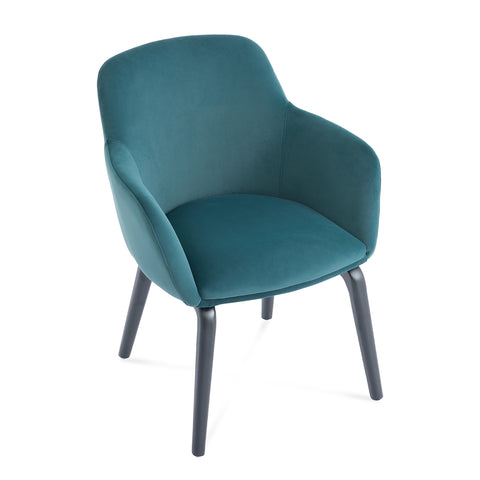 Belshire Dining Chair, Black Ash Solid Wood | Peacock Blue Velvet Fabric
