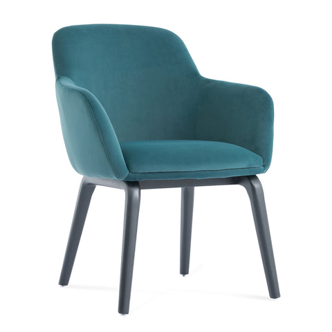 Belshire Dining Chair, Black Ash Solid Wood | Peacock Blue Velvet Fabric