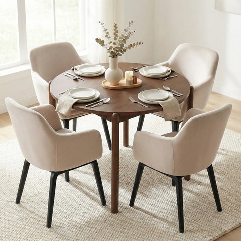 Belshire Dining Chair, Black Ash Solid Wood | Cream Velvet Fabric
