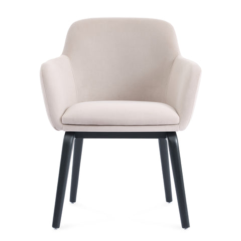 Belshire Dining Chair, Black Ash Solid Wood | Cream Velvet Fabric