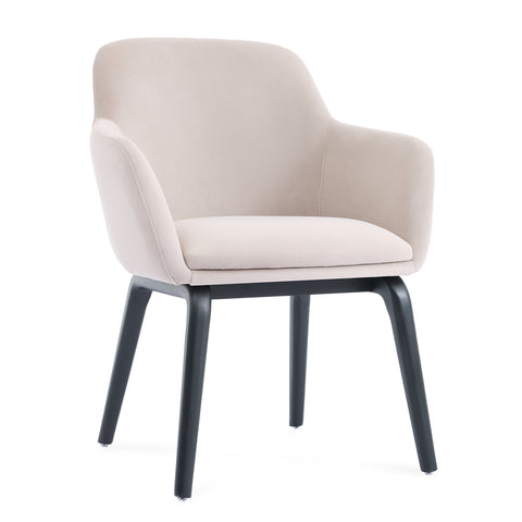 Belshire Dining Chair, Black Ash Solid Wood | Cream Velvet Fabric