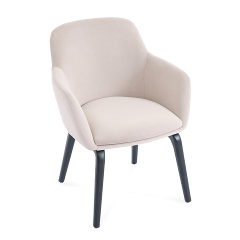 Belshire Dining Chair, Black Ash Solid Wood | Cream Velvet Fabric